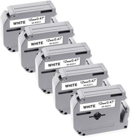 5-PK M-K231 M Tape Replace for Brother Label Tape 12mm 0.47 White for PTM95 | MK231 M-K231s Compatible with Brother