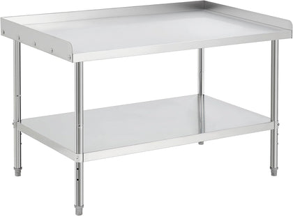 Heavy Duty Stainless Steel Grill Equipment Stand Table – 2-Tier Commercial Prep Workstation, Removable 3-Sided