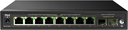 10-Port Gigabit Network Switch with 8 PoE+ Ports @125W with 2 Combo SFP Slots, Unmanaged PoE Switch, 802.3af/at