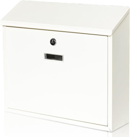 Wall Mount Locking Mailbox, White Modern Mail Box for Outside, Galvanized Steel Large Capacity 14" Mailbox for House