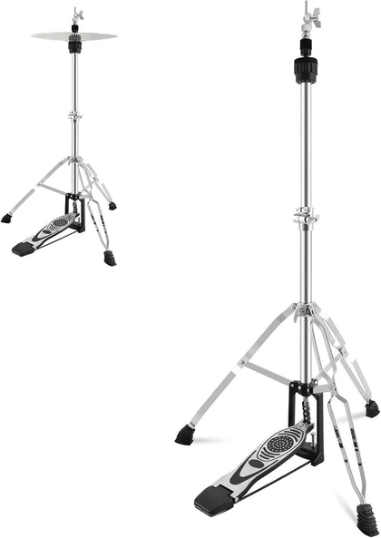 Foldable Portable Hi-Hat Stand 7.5lb,Silver and Black | Adjustable Height High Hat Stand, Hi-Hat Cymbal Stand with