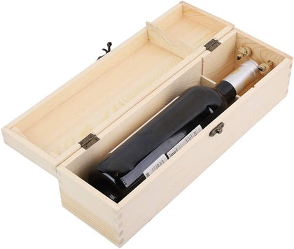 Wooden Wine Box, Single Wine Gift Box Liquor Bottle Storage Holder Carries Decorative Carrying Case With Lid Handle