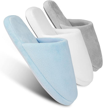 3-Pair Luxury Spa Slippers - Cotton Memory Foam Non-slip Closed Toe Washable Slippers for
