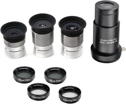 1.25-Inch Telescope Eyepiece Set with Barlow and Filters | Multi-focal eyepiece kit; fully multi-coated optics