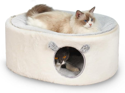 Cat Bed for Indoor Cats, Fluffy Large Enclosed Cat House Cave Pet Bed Hammock with Removable Washable Cover for