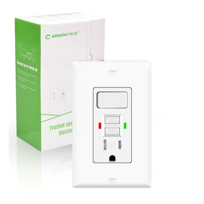 GFCI Switch Outlet Combo 15Amp,Greencycle 1PK Self Test GFCI Electrical Outlet Switch,Tamper Resistant Outdoor
