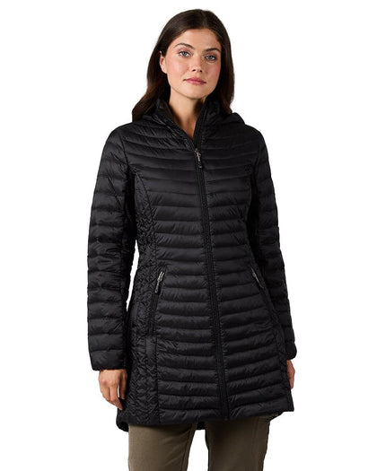 Heat Women’s Ultra-Light Down Hooded Packable 3/4 Jacket, Lightweight Travel Puffer Coat, Black, Medium
