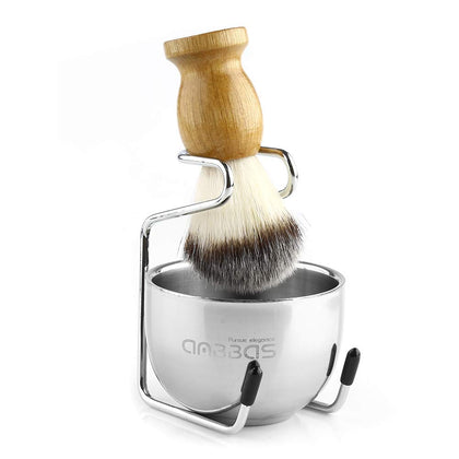 Shaving Brush Set for Men 3in1 Vegan Style Synthetic Badger Hair Shaving Brushes, Stainless Steel Shaving Stand +