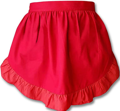 Waist Pocket Half Bistro Kitchen Cooking Apron Fits Size XS to Large Red