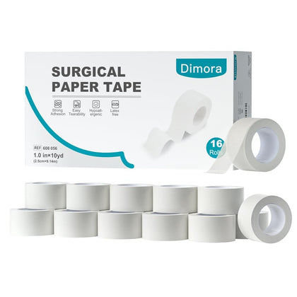 Paper Medical Tape 16 Rolls- Hypoallergenic White Surgical Tape for Sensitive Skin,Breathable First Aid Wound Tape