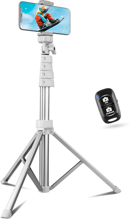 67" Phone Tripod & Selfie Stick, Extendable iPhone Tripod Stand with Wireless Remote and Phone Holder, Compatible
