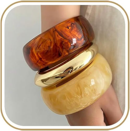 3Pcs Chunky Acrylic Bangles Bracelets Set for Women, Resin Bangle Bracelets Wide Statement Bracelets Stacking Fashion