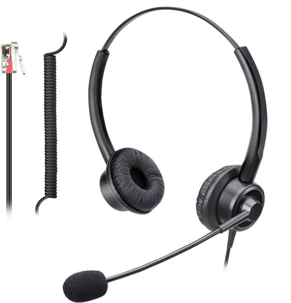 RJ9 Telephone Headset with Microphone Noise Cancelling for Landline Phones | Corded Office Phone Headsets for Polycom