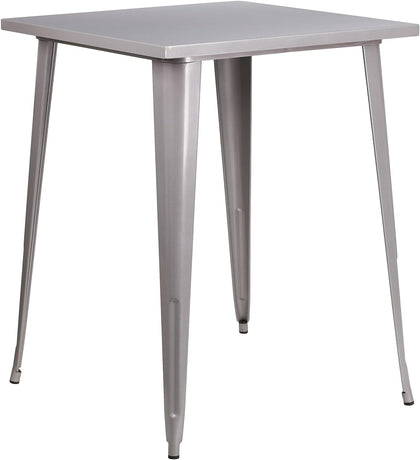 31.5 in Metal Indoor/Outdoor Square Table, Silver