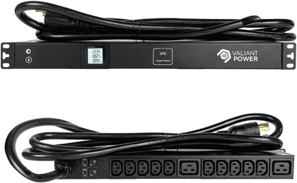 Rack Mount Power Strip - 240V 30A 2C19 & 10 C13 outlets PDU with 20,000 amp Surge Protector, Volt & Amp Meter for