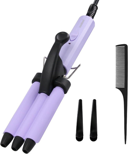 Mini Hair Crimper, janelove 1/2 Inch Beach Waves Curling Iron, Hair Waver for Short & Medium with 3 Ceramic Barrels