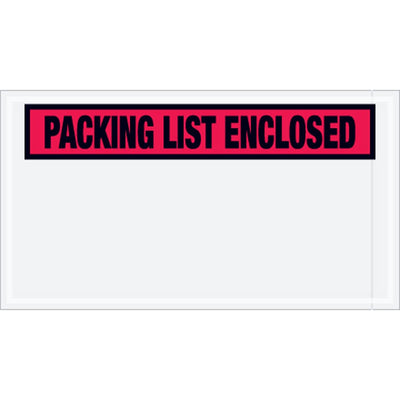 PL446 Panel Face Envelope, "Packing List Enclosed", 5-1/2" Length x 10" Width, Red (Case of 1000)