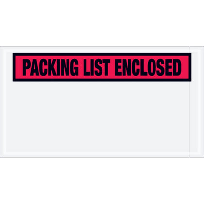 PL446 Panel Face Envelope, "Packing List Enclosed", 5-1/2" Length x 10" Width, Red (Case of 1000)