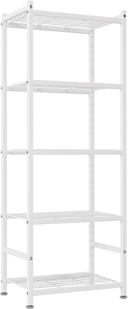 Small Storage Shelves, 5-Tier Metal Shelving Unit with Adjustable Feet, Compact Shelf Organizer for Garage, Kitchen