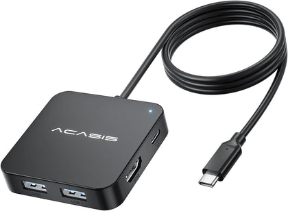USB C Hub Long Cable 4FT 10Gbps, Multiport Adapter with 4K 60Hz HDMI, 100W Power Delivery, 3 USB A3.1+1 USB-C 3.1