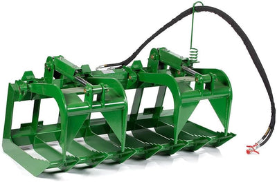 60" Standard Series Root Grapple Bucket Fits John Deere Hook and Pin, Dual Cylinder Hydraulic Design for Medium-Duty