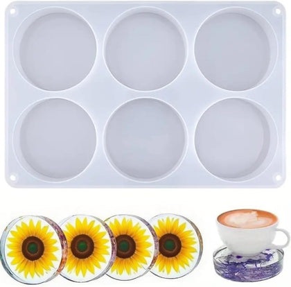 6-Cavity Deep Round Coaster Silicone Molds for Epoxy Resin, 4 Inches Coaster Resin Mold for Flower Bouquet Preservation