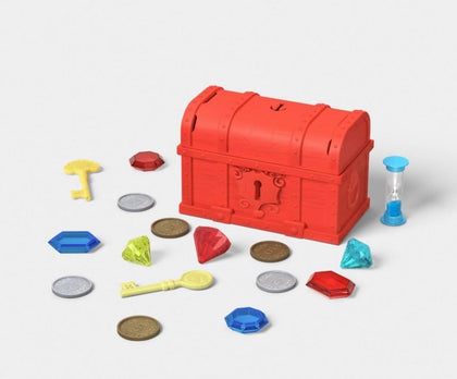 Treasure Chest Beach Toy Set with Keys, Gem Stones, Coins, and Sand Timer, Dive Pool Toys