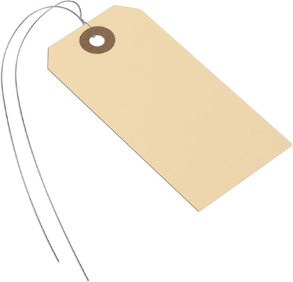 Paper Tags with Wire Ties - 3 3/4" x 1 7/8" Shipping Tags, Blank 13pt Label Tags with Reinforced Eyelet, Manila Tags