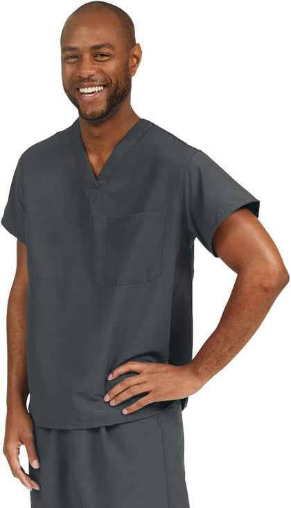PerforMAX Unisex Reversible V-Neck Scrub Tops with 2 Pockets Charcoal
