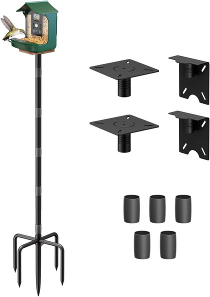 90inch Upgrade Bird House Pole | for Outdoor Bird Feeder Bath, Heavy Duty Adjustable with 4 Plates & 5 Prong Base for