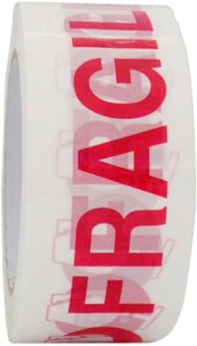 T.R.U. PP20F-W Pre-Printed White Carton Sealing Tape with Red Lettering - Fragile Handle with Care, Acrylic Water