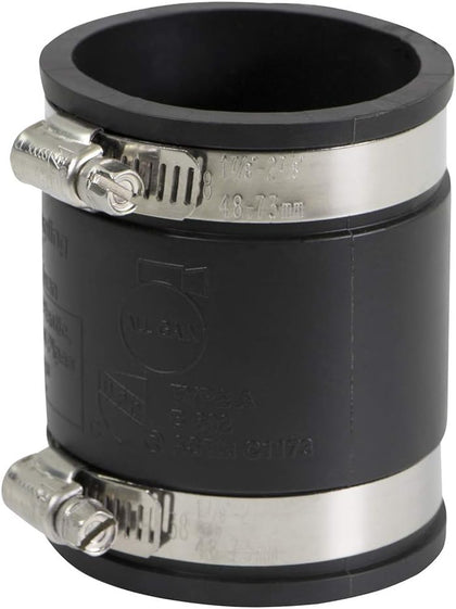 Supply Giant 6I47 Flexible PVC Coupling with Stainless Steel Clamps, 2.4" Inner diameter for 2" Nominal Pipe, Black