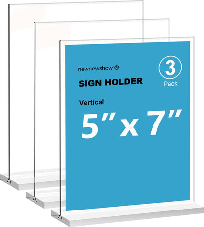 5x7 Acrylic Sign Holder 3Pack, Double-Sided Display Stand, Plastic Card Holder for Business, Office, Party