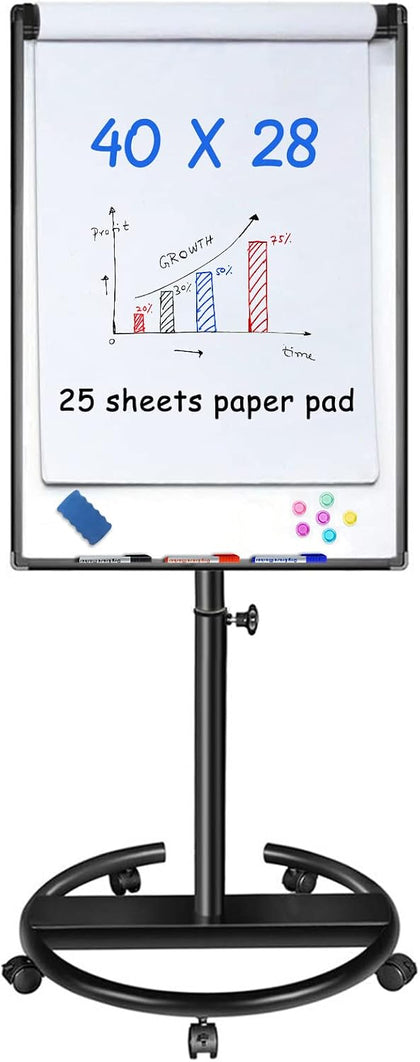 Mobile Whiteboard 40 x 28 in, Magnetic Dry Erase Easel | Portable Easel Board With Stand, Flipchart Hooks, Magnetic