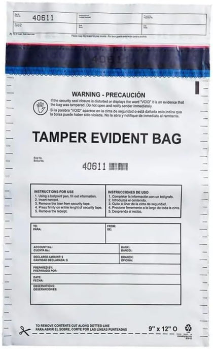 12"x16" Clear Plastic Deposit Bags with Security Tape Tamper Evident - Secure Bank Deposits, Cash Handling, &