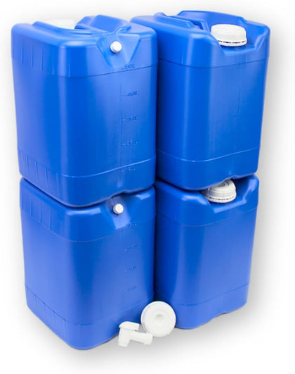 5-Gallon Stackable Water Storage Containers, w/Lids + Spigot, Easy Fill, Survial Supply, Emergency Water Storage for