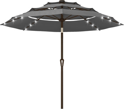 10ft Patio Umbrella with Solar Lights, 3 Tier Lighted Table Umbrella Outdoor Patio with Easy Crank & Tilt, 8 Sturdy