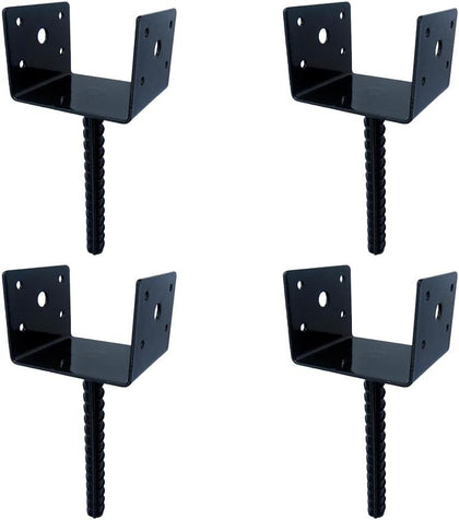 6"x5" 4PCS U Shape Fence Post Holder Black Powder Coated,Ground Spike Post Anchor Metal Concrete Post Anchor Deck