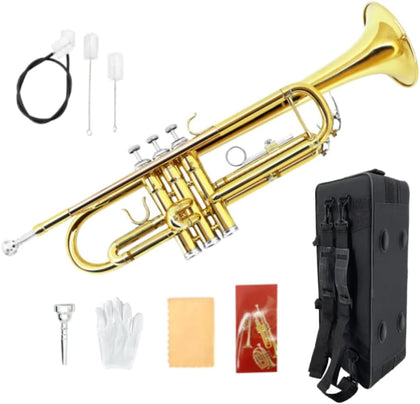 Bb Trumpet for Beginners – Standard B Flat Brass Instrument with 7C Mouthpiece, Hard Case & Cleaning Kit, Student