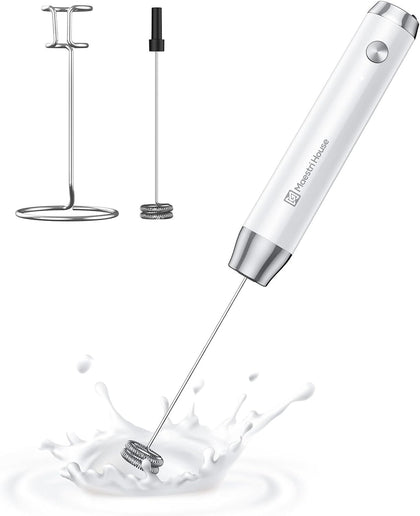 LunaFro Rechargeable Milk Frother,Stand & 2 Detachable Whisks | 8000RPM Turbo Motor, 1200mAh lithium battery