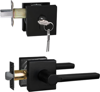 Keyed Deadbolt Lock with Passage Lever Handle Set