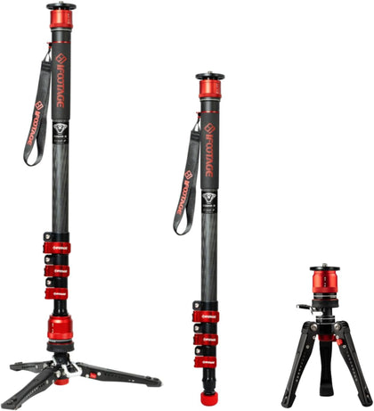 Cobra 3 C180F-P Carbon Fiber Camera Monopod 71" | Travel Monopod with Feet, 1/4" & 3/8" Quick Release Compatible with