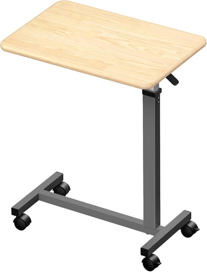 Pneumatic Adjustable Overbed Bedside Table with Wheels - Hospital & Home Use, Medical Bed Table, Mobile Standing