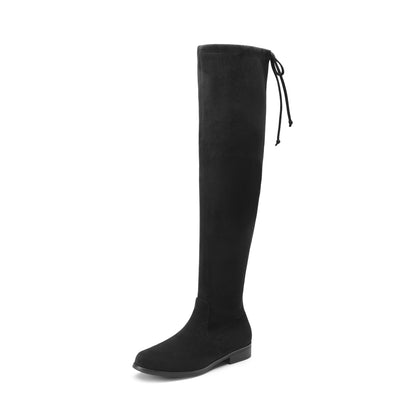 Women's Thigh High Low Block Heel Knee Boots,Black-Suede,9