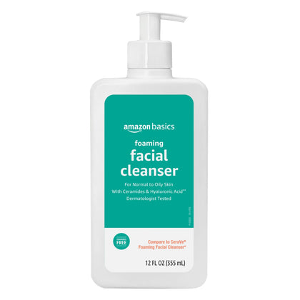 Foaming Facial Cleanser with Ceramides & Hyaluronic Acid, Gentle Daily Face Wash, Non-Comedogenic, Fragrance-Free, 12