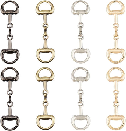 8Pcs 4 Colors Alloy D Ring Snaffle Bit Buckles Horse Bit Buckles Horsebit Scarf Ring Double Bits Buckle for DIY Horse