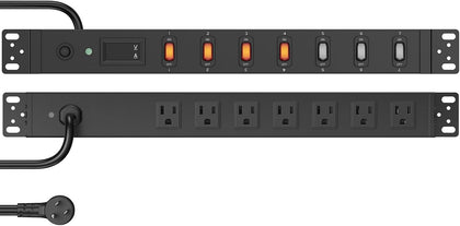 7 Outlet PDU Power Strip with Digital Display, 1U, Black, 6FT, 1 | 19inch Metal Mountable Outlet Strip with