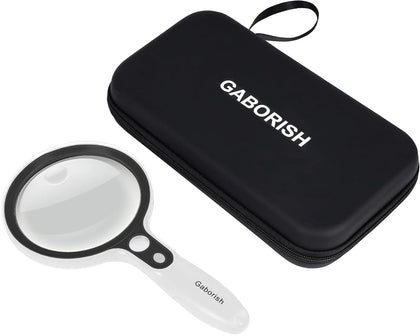 Large Magnifying Glass with 37 LED Light and Case, 10X 20X 45X Handheld Illuminated Lighted Magnifier with 3 Light