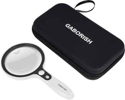 Large Magnifying Glass with 37 LED Light and Case, 10X 20X 45X Handheld Illuminated Lighted Magnifier with 3 Light