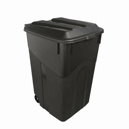 45 Gallon Wheeled Heavy Duty Plastic Garbage Can with Attached Lid, Durable Outdoor Trash Can with Wheels, Large